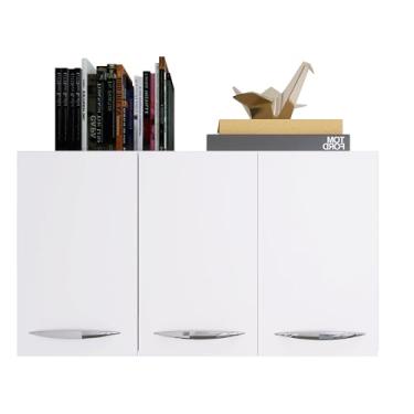 Imagem de Armário Modular de Parede Branco, 3 Portas com Puxadores Cromados, Estilo Moderno para Banheiro (Preto)