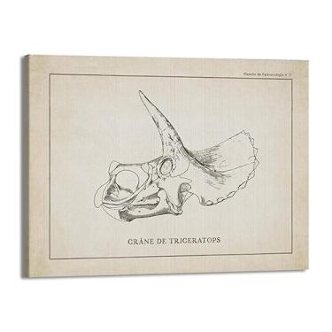 Imagem de Arte de parede de esqueleto de dinossauro vintage paleontologia pôsteres de arte de fósseis de dinossauros impressões de arte tricerátopo esboços fotos decoração de quarto de menino (SKU2,20.3x30.5 cm