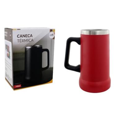 Imagem de Caneca Térmica de Cerveja com Parede Dupla, 740ml, Alça Ergonômica, Acabamento Premium, 14cm Altura (Vermelho)
