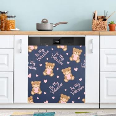 Imagem de ATTX Capa magnética para lava-louças Valentine Teddy Bears | Adesivo decorativo de eletrodomésticos de 58 x 66 cm para armários domésticos e eletrodomésticos #275