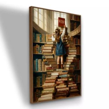 Imagem de Quadro em tecido Canvas Motivacional Educação Sucesso Livros Conhecimento Arte Inspiradora 120x80 cm com moldura Avelã
