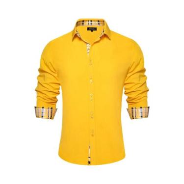 Imagem de Camisa Masculina De Manga Longa Em Poliéster E Algodão Preta Com Estam