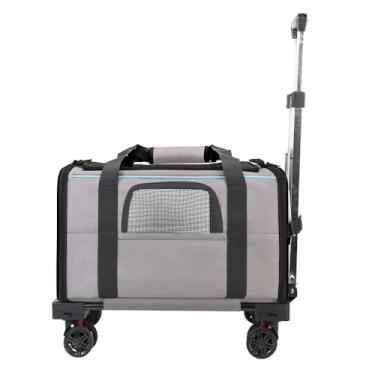 Imagem de Zhjvihx Bolsa de Carrinho para Animais de Estimação, Transportador de Rolamento Removível para Cães Pequenos e Gatos Com Alça Telescópica, Alça de Ombro de 4 Rodas, Transportador (Cinza com bordas