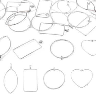 Imagem de Craftora 24 peças pingentes de liga de estilo tibetano anel de coração retangular olho de cavalo pingente de bisel aberto nas costas pingentes de metal oco para colar, pulseira, joias, artesanato