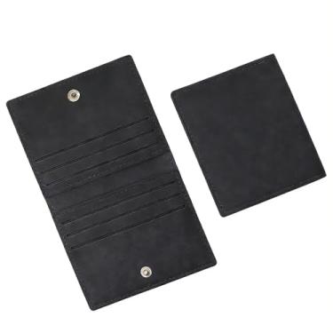 Imagem de Carteiras finas de couro PU – Porta-cartões casual minimalista com 8 compartimentos para cartões e porta-moedas, porta-cartões de crédito compacto com fecho de pressão, Preto, Tendência