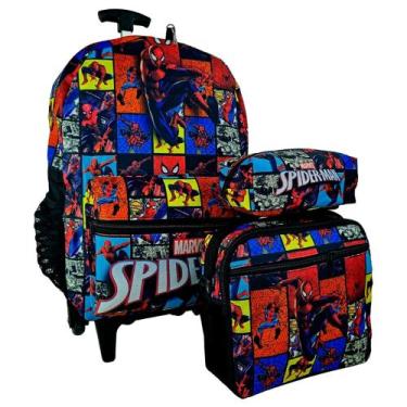 Imagem de Kit mochila homem aranha spider man rodinha estojo lancheira Completo 