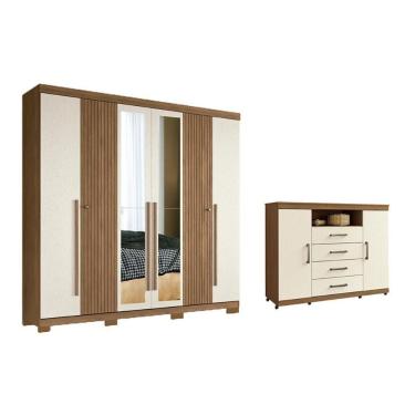 Imagem de Guarda Roupa +cômoda 2 Peças Qc348 Jatoba/areia - Santos Andirá