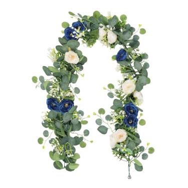 Imagem de Baoblaze Arranjo de flores artificiais em forma de trepadeira, multifuncionais, para decoração de casa, lareira e porta. Ideal para pendurar plantas e, Azul