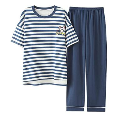 Imagem de HHHJQFAAT Conjuntos de pijama feminino pijama pijama feminino plus size M-5XL conjuntos de pijama (azul 3X)