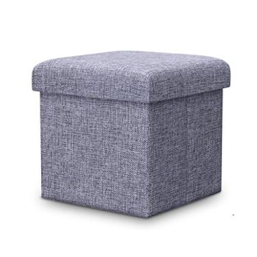 Imagem de Banqueta dobrável de armazenamento otomana banco de sapato assento estofado para os pés tecido de linho molho maquiagem assento com almofada para corredor sala de estar cinza máx. 150 kg (cinza - 30 x