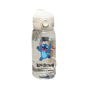 Imagem de Garrafa De Água Infantil Lilo Stitch Com Canudo 600/400ML Transparente
