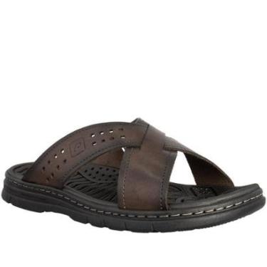 Imagem de Chinelo Pegada Tiras Cruzadas Perfuros Couro Marrom - 38-Unissex