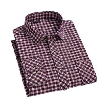 Imagem de Camisa De Flanela De Algodão Masculina De Manga Longa, Estampa Xadrez,