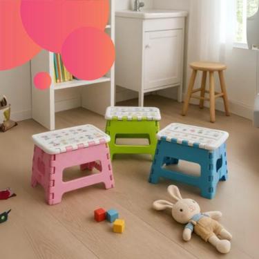 Imagem de Banquinho infantil banqueta dobrável colorido portátil até 25 kg capac