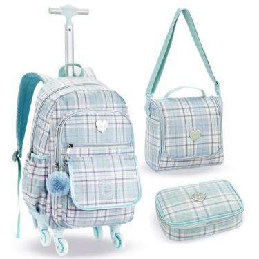 Imagem de Kit Mochila Escolar Grande Juvenil 4 rodas 360 com estojo Box e Lanche