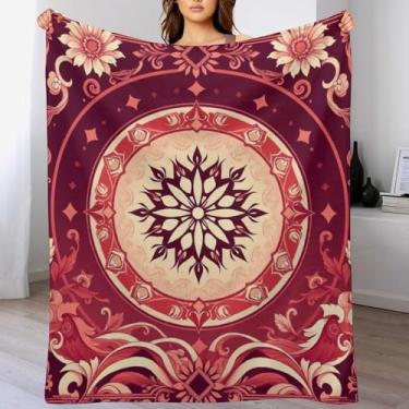 Imagem de Manta mandala, cobertor psicodélico, presentes para adultos, mulheres, homens, cobertores aconchegantes de flanela leve e macia para cama, sofá, acampamento, para todas as estações (127 x 101 cm)
