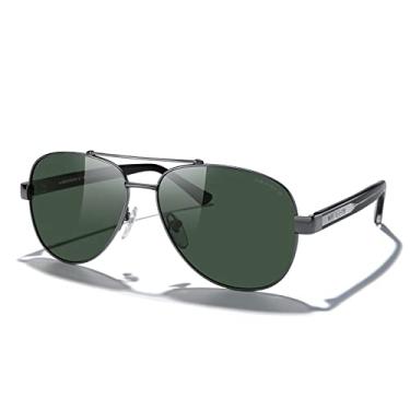 Imagem de MERRY'S Óculos de sol aviador para homens e mulheres com hastes polarizadas acetato S8528, Armação cinza/lente G15/hastes pretas e sivler, Lens Width: 60 Millimeters