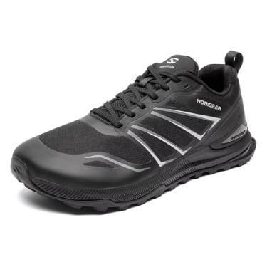 Imagem de HOBIBEAR Tênis masculino de corrida de trilha | Bico largo | Trekking | Tênis de caminhada antiderrapante, Todo preto, 7 Wide