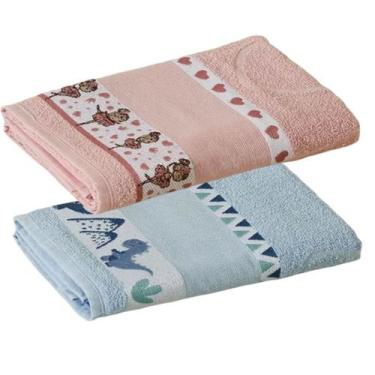 Imagem de Kit ( 2 ) Toalha de Banho KazzaVip Infantil 100% Algodão Jacquard Barr