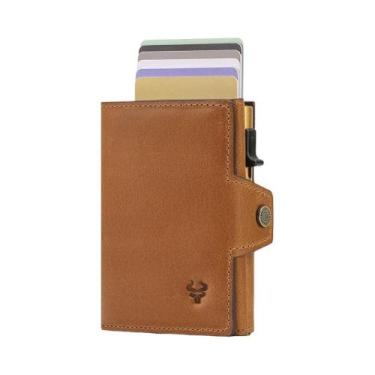 Imagem de Carteira Masculina Fina Minimalista Com Bloqueio RFID Em Couro Crazy H