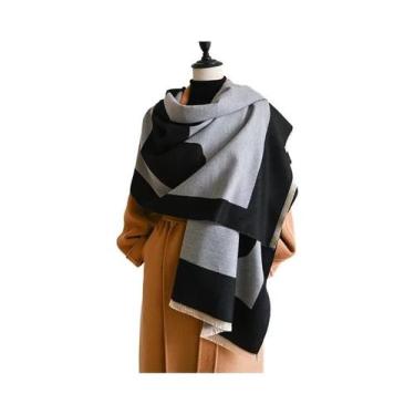 Imagem de Cachecol Feminino De Caxemira Grosso E Quente Dupla Face Com Estampa D