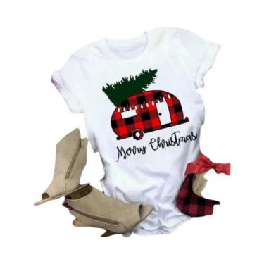 Imagem de Camiseta Feminina Com Estampa De Árvore De Natal, Casual, Solta, Manga