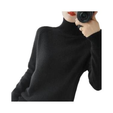 Imagem de Suéter Feminino De Cashmere Gola Alta Slim Fit Outono Inverno Manga Lo