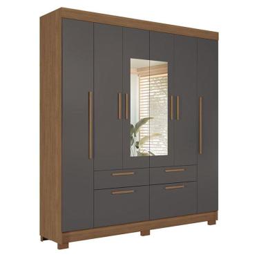Imagem de Guarda Roupa Casal 6 portas Guarapuava com espelho Jatobá Grafite - Santos Andirá