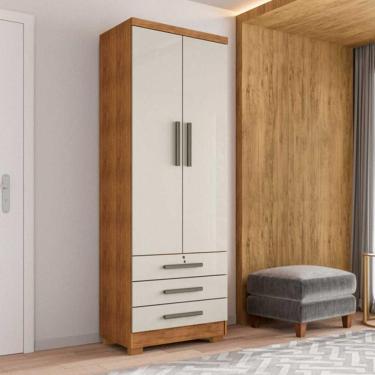 Imagem de Guarda Roupa Solteiro Floripa 2 Portas de Bater 3 Gavetas Cedro Areia MDF MDP