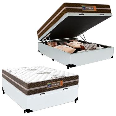 Imagem de Cama Box Baú Casal Sintético + Colchão Molas Ensacadas Texas Prime Colchões 138cm Branco - Suporta Até 120 Kg Por Pessoa
