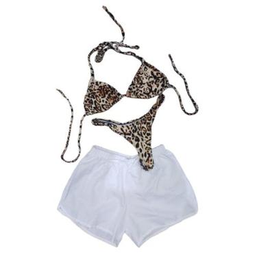 Imagem de Kit de Biquíni com Shorts 3 peças Asa Delta Fio Cores Neon Praia Pisci