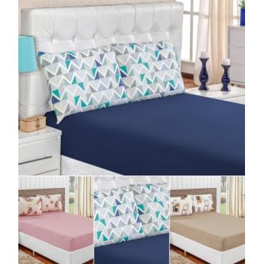 Imagem de Jogo de cama queen com lençol de cima 250 cm x 240 cm malha 100% algod