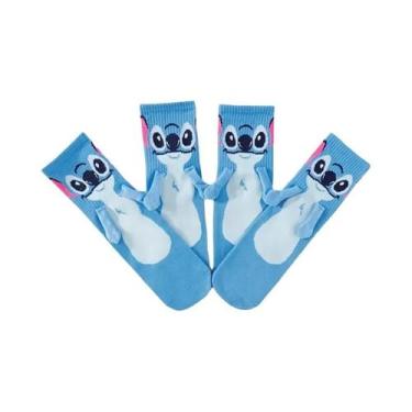 Imagem de Meias Masculinas De Cano Médio 2 Pares Com Desenho Animado Stitch De M