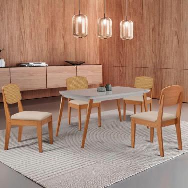 Imagem de Mesa De Jantar Copper 120cm Tampo Mdf Vidro 4 Cadeiras Veludo Creme /off /naturale /serig Off