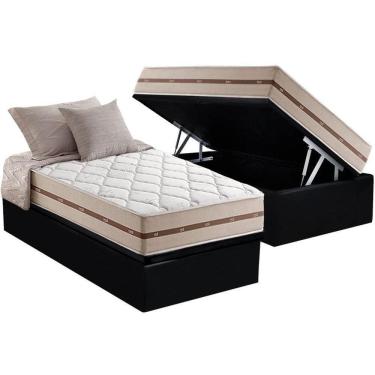 Imagem de Cama Box Baú Solteiro: Colchão Anjos Masterpocket Classic + Base Crc Suede Black(88x188)
