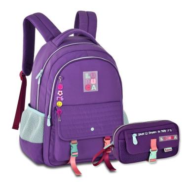 Imagem de Mochila Com Estojo Luluca Kit Escolar Bolsa Juvenil Premium
