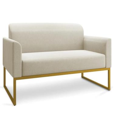 Imagem de Poltrona Namoradeira 2 Lugares Base Industrial Dourada Maressa A19 Linho Grosso Bege -...