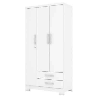 Imagem de Guarda Roupa Solteiro Açaí 3 Portas E 2 Gavetas Branco - Móveis Henn