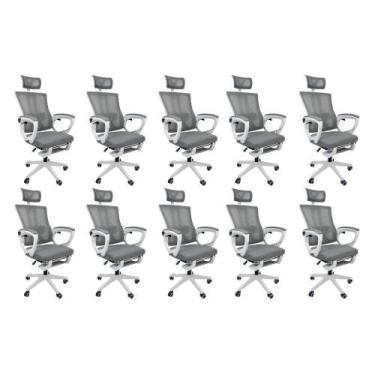 Imagem de Kit 10 Cadeiras De Escritório Presidente Oficial Paris Cinza 10 - Ofic