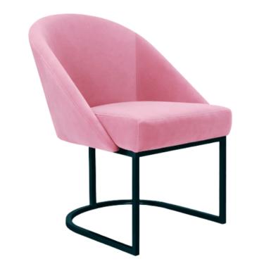 Imagem de Cadeira Lua Metal Preto Decorativa Estofada em Veludo Rosa para Sala e Escritório