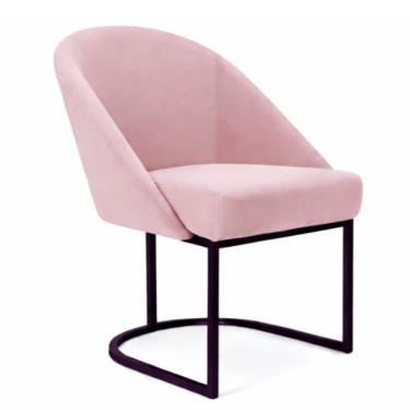 Imagem de Cadeira Lua Metal Preto Decorativa Estofada em Veludo Rose para Sala e Escritório