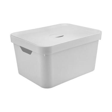 Imagem de Caixa organizadora Ou 32L com tampa Linha Cube, Branco