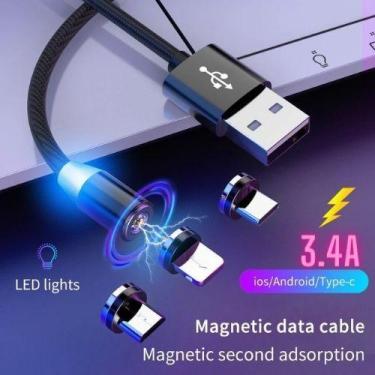 Imagem de Cabo Carregador Magnético 3 Em 1 Tipo C, V8 e Lightning de imã para Ce