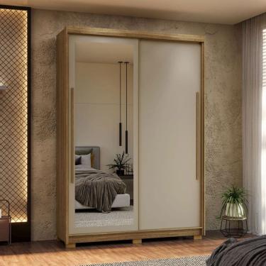 Imagem de Guarda-Roupa Casal Cairo 2 Portas de Correr com Espelho 3 Gavetas 100% Mdf Flex Natural...