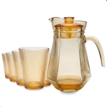 Imagem de Conjunto Jarra 6 Copos Vidro 7 Peças Resistente para Suco Água Bebidas