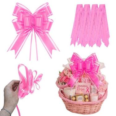 Imagem de 10 Laço Mágico Pronto Fácil Grande Liso Presente Cesta Luxo Cor:Rosa -