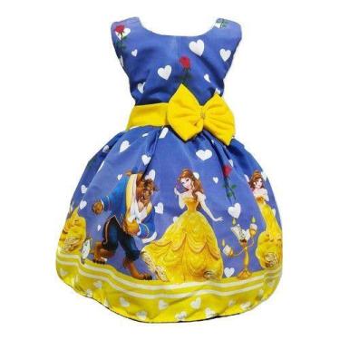 Imagem de Vestido Temático Infantil A Bela E A Fera Azul c/ Amarelo Luxo - Bento