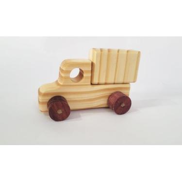 Imagem de Caminhão de madeira maciça 3. Brinquedo artesanal e decoração. - FZ Ar