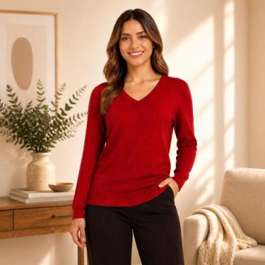 Imagem de Blusa Suéter Feminino em Tricot Inverno Frio Cor:RoyalTamanho:G - Kant