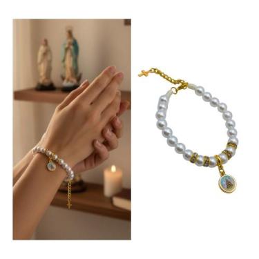 Imagem de Pulseira Feminina Nossa Senhora Aparecida Pérola Branca - FORNECEDOR 6